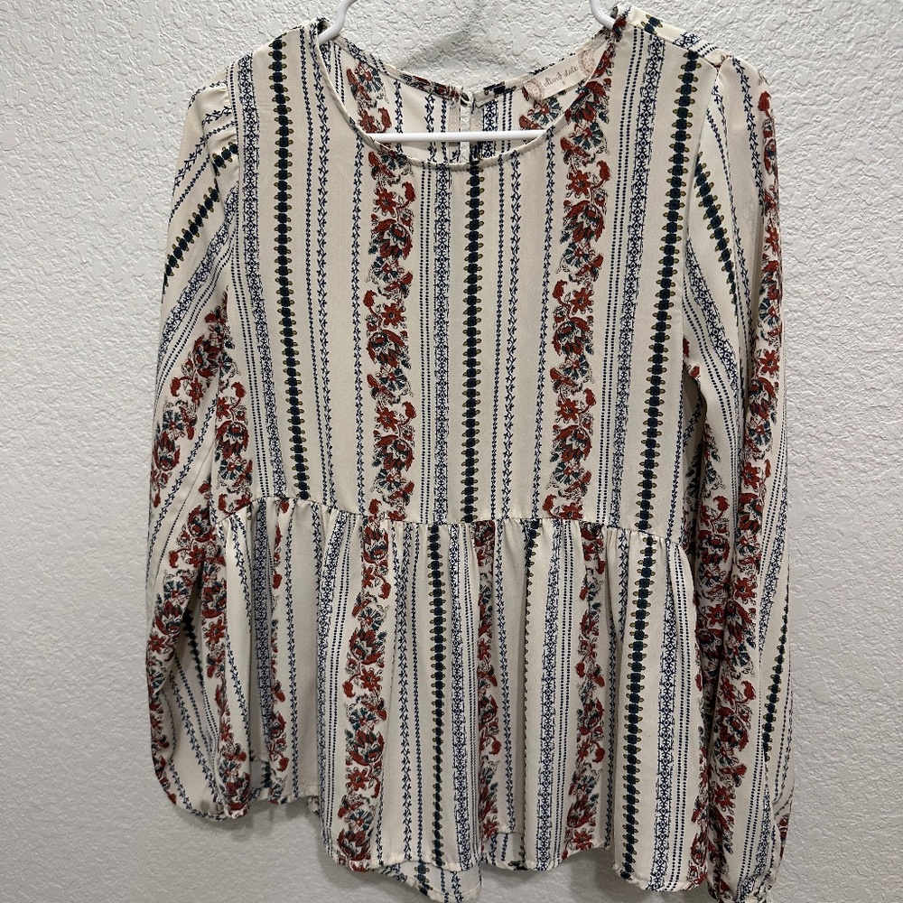 Altar'd State Blouse Women Small White Floral Shirt Peplum Boho Cottagecore